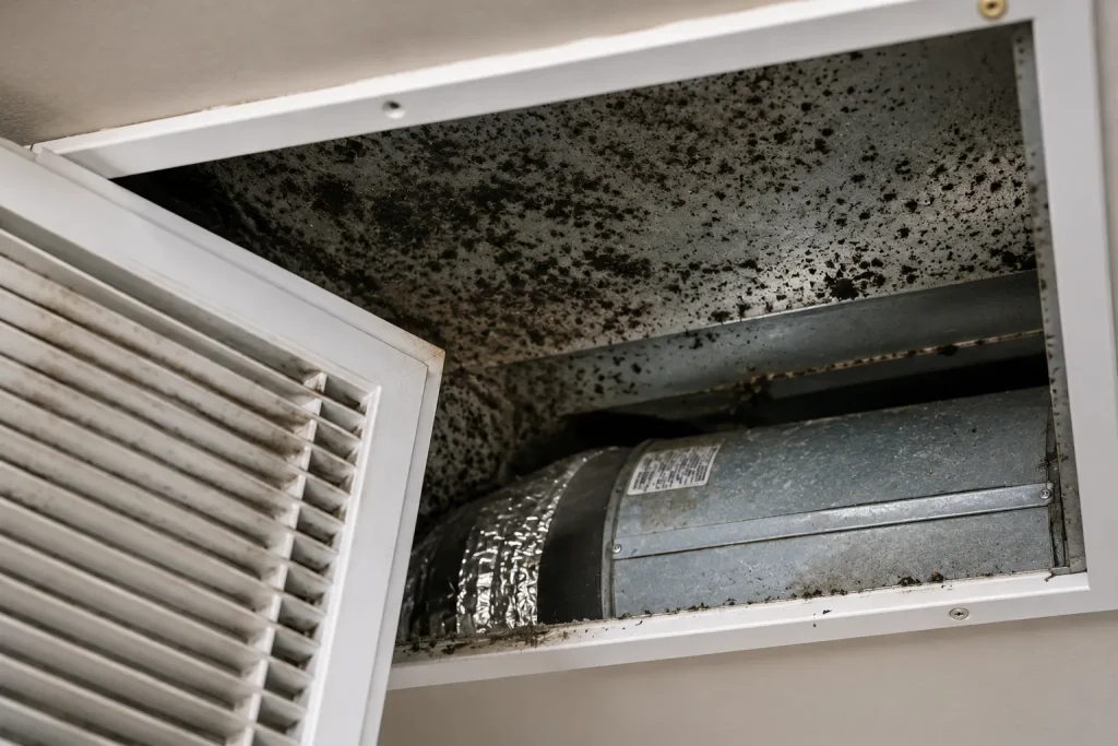 Mold growing inside an HVAC unit