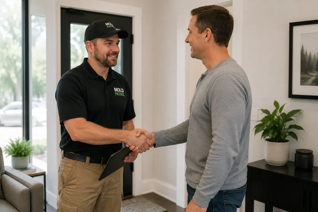 Mold Patrol being welcomed into a home by the owner