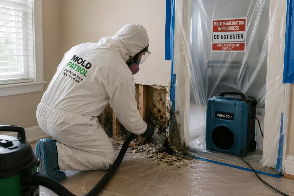Mold remediation in progress inside a home
